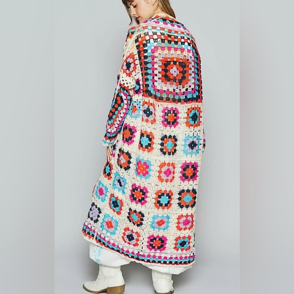 POL One Size Multicolor Crochet Cardigan Duster Festival Cottagecore - Picture 2 of 2